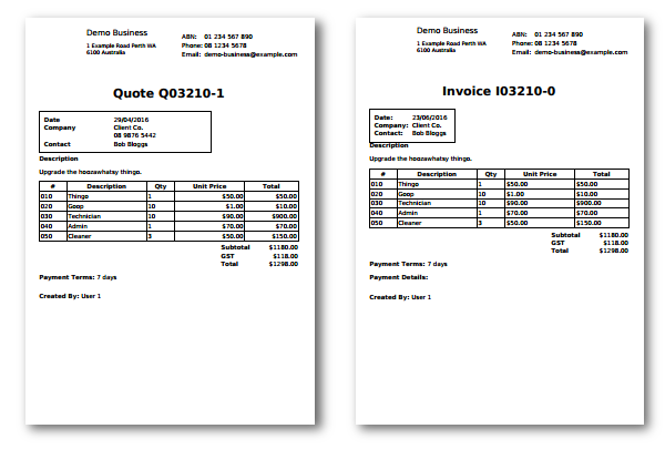 Quote and invoice
